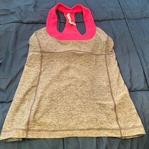 lululemon size 8 Gray Tank Top with Pink Neckline and built in bra